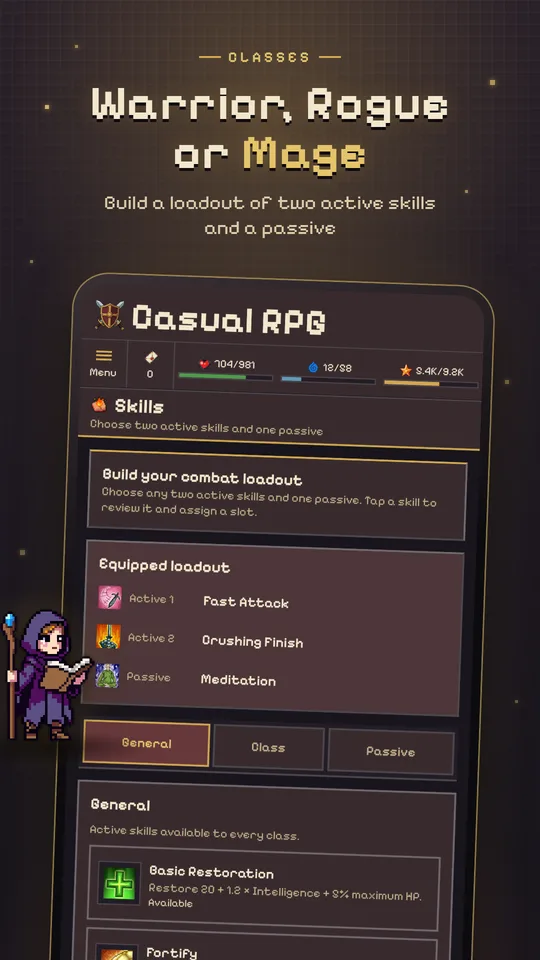 Skill loadout with two active skills and a passive